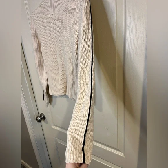 French Connection Cream Ribbed Turtleneck Sweater with Contrast Stripe - Picture 3 of 7